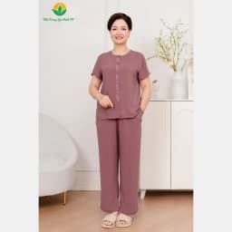 Thumbnail Đồ bộ lanh trung niên mặc nhà quần dài, áo cộc tay có túi thời trang Việt Thắng - B28.5028 1