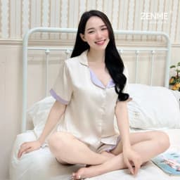 Thumbnail Đồ Bộ Mặc Nhà Pyjama Dài Tay Cộc Tay Lụa Latin Mềm Mại Cao Cấp Zen Me PJC0423 4