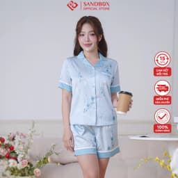 Thumbnail Đồ Bộ Nữ SANDBOX Pijama Chất Lụa Latin Cao Cấp Bộ Mặc Nhà Áo Cộc Tay Quần Đùi Họa Tiết BLD25 4