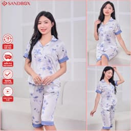 Thumbnail Đồ Bộ Nữ SANDBOX Pijama Lửng Chất Lụa Latin Cao Cấp Họa Tiết Phối Viền Độc Đáo BLL24004 4