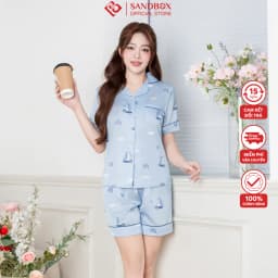 Thumbnail Đồ Bộ Nữ SANDBOX Pijama Đùi Chất Lụa Latin Cao Cấp Bộ Mặc Nhà Áo Cộc Tay Quần Đùi Họa Tiết(BLD25005) 3