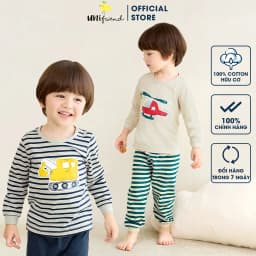 Thumbnail Đồ bộ quần áo ngủ dài tay dáng rộng cotton mùa thu bé trai, bé gái Unifriend Hàn Quốc U2022-18. Size đại trẻ em 1