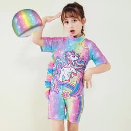 Thumbnail Đồ bơi bé gái đi biển SKIDS sét đồ bơi cho trẻ em liền thân họa tiết kỳ lân tặng kèm mũ đáng yêu 2