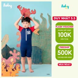 Thumbnail Đồ bơi bé trai ILABY đồ bơi cộc tay quần đùi chất liệu thun lạnh chống nước size đại 9-38kg [3136] 1