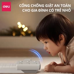 Thumbnail Ổ Cắm Chia Điện Deli, Ổ Cắm Điện Chữ T Công Suất 2500W Tích Hợp Cổng USB &TypeC Sạc Nhanh 20W 2