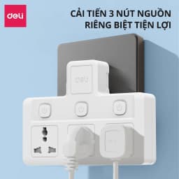 Thumbnail Ổ Cắm Chia Điện Deli, Ổ Cắm Điện Chữ T Công Suất 2500W Tích Hợp Cổng USB &TypeC Sạc Nhanh 20W 3