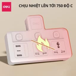 Thumbnail Ổ Cắm Chia Điện Deli, Ổ Cắm Điện Chữ T Công Suất 2500W Tích Hợp Cổng USB &TypeC Sạc Nhanh 20W 4