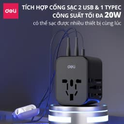 Thumbnail Ổ Cắm Chuyển Đổi Du Lịch Deli Sạc Nhanh 20W Ổ Chia Điện DELI 4 Loại Chân Cắm Chuyển Đổi Dòng Điện 4