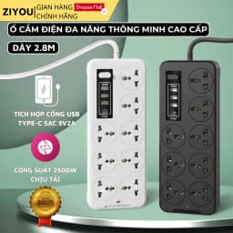 Thumbnail Ổ Cắm Điện Đa Năng Cao Cấp A8 Sạc Nhanh Cổng USB TypeC Chịu Tải 2500w An Toàn Chịu Nhiệt Dây 2,8M 1