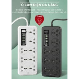 Thumbnail Ổ Cắm Điện Đa Năng Cao Cấp A8 Sạc Nhanh Cổng USB TypeC Chịu Tải 2500w An Toàn Chịu Nhiệt Dây 2,8M 2