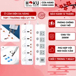 Thumbnail Ổ cắm điện đa năng HOKU 2 cổng USB 5v sạc nhanh, chịu tải 2500W, tiết kiệm 30 kilowatt H dây nối 2,5m OCD01 1