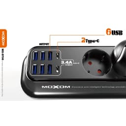 Thumbnail Ổ cắm điện đa năng MOXOM ST05 tải 2500W, 6 USB sạc nhanh 3.4A/17W, 2 PD 17W, 4 lỗ EU đa năng, dây dài 2M 1