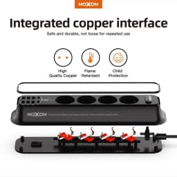 Thumbnail Ổ cắm điện đa năng MOXOM ST05 tải 2500W, 6 USB sạc nhanh 3.4A/17W, 2 PD 17W, 4 lỗ EU đa năng, dây dài 2M 3