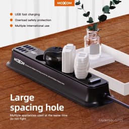 Thumbnail Ổ cắm điện đa năng MOXOM ST05 tải 2500W, 6 USB sạc nhanh 3.4A/17W, 2 PD 17W, 4 lỗ EU đa năng, dây dài 2M 4