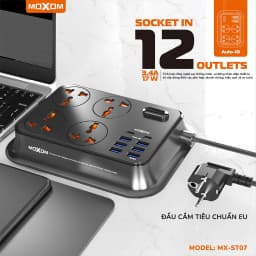 Thumbnail Ổ cắm điện đa năng MOXOM tải 2500W, 4 lỗ đa năng, 6 USB sạc nhanh 3.4A, 2 PD 17W, nút kích hoạt an toàn điện, dây dài 2M 1