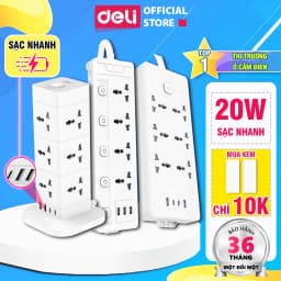 Thumbnail Ổ Cắm Điện DELI Đa Năng Sạc Nhanh PD20W TypeC USB Ổ Điện Vuông Dẹt Công Suất 2500W Lõi Chống Giật 1