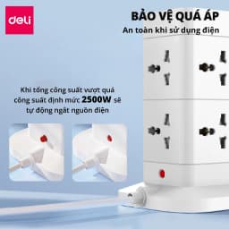 Thumbnail Ổ Cắm Điện DELI Đa Năng Sạc Nhanh PD20W TypeC USB Ổ Điện Vuông Dẹt Công Suất 2500W Lõi Chống Giật 2