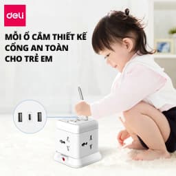 Thumbnail Ổ Cắm Điện DELI Đa Năng Sạc Nhanh PD20W TypeC USB Ổ Điện Vuông Dẹt Công Suất 2500W Lõi Chống Giật 4