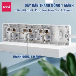 Thumbnail Ô Cắm Điện DELI Công Suất Lớn 3250W Ổ Điện Đa Năng Chịu Tải Cao Sạc USB Tiết Diện Dây Đồng Lớn 2