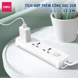 Thumbnail Ô Cắm Điện DELI Công Suất Lớn 3250W Ổ Điện Đa Năng Chịu Tải Cao Sạc USB Tiết Diện Dây Đồng Lớn 4