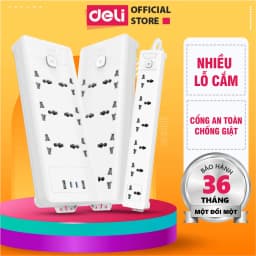 Thumbnail Ổ Cắm Điện DELI Nhiều Lỗ Cắm (4-8 Lỗ) Chiều Dài Dây 2m/3m/5m Nút Bảo Vệ Quá Áp Công Suất 2500W 1