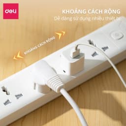 Thumbnail Ổ Cắm Điện DELI Nhiều Lỗ Cắm (4-8 Lỗ) Chiều Dài Dây 2m/3m/5m Nút Bảo Vệ Quá Áp Công Suất 2500W 2