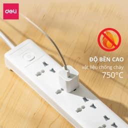 Thumbnail Ổ Cắm Điện DELI Nhiều Lỗ Cắm (4-8 Lỗ) Chiều Dài Dây 2m/3m/5m Nút Bảo Vệ Quá Áp Công Suất 2500W 3