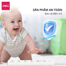 Thumbnail Ổ Cắm Điện DELI Nhiều Lỗ Cắm (4-8 Lỗ) Chiều Dài Dây 2m/3m/5m Nút Bảo Vệ Quá Áp Công Suất 2500W 4