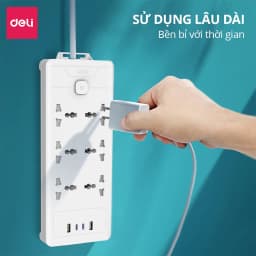 Thumbnail Ổ Cắm Điện DELI Tích Hợp Cổng Sạc USB TypeC Sạc Nhanh 20W CSuất 2500W Bảo Vệ Quá Áp Chống Cháy Nổ 4
