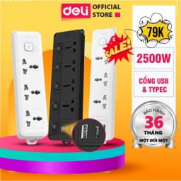 Thumbnail Ổ Cắm Điện Mẫu Mới 2025 Deli Ổ ĐIện Đa Năng Chống Cháy Nổ 2500W Cổng Sạc USB/ TypeC Thông Minh 1