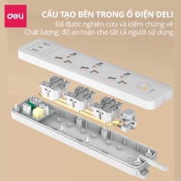 Thumbnail Ổ Cắm Điện Mẫu Mới 2025 Deli Ổ ĐIện Đa Năng Chống Cháy Nổ 2500W Cổng Sạc USB/ TypeC Thông Minh 2
