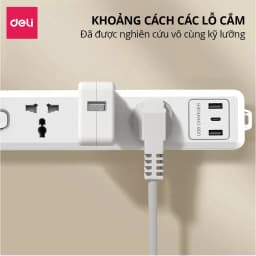 Thumbnail Ổ Cắm Điện Mẫu Mới 2025 Deli Ổ ĐIện Đa Năng Chống Cháy Nổ 2500W Cổng Sạc USB/ TypeC Thông Minh 4