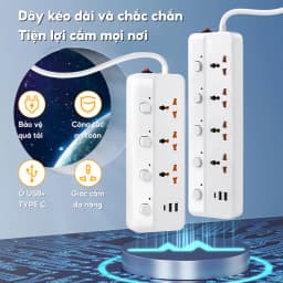 Thumbnail Ổ cắm điện thông minh HOKU  đa năng cổng USB Type C 5v sạc nhanh, tiết kiệm điện chịu tải 2500W H dây nối 2,5m 4