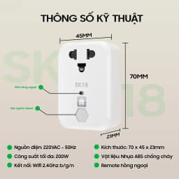 Thumbnail Ổ Cắm Quạt Thông Minh Hunonic SK18, Điều Khiển Quạt Từ Xa Qua Điện Thoại - HNSK18 2