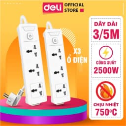Thumbnail Ổ Điện 3 Chân Đa Năng DELI Dây 3m/5m Độ Bền Cao Tiện Dụng, An Toàn Dùng Trong Gia Đình Văn Phòng 1
