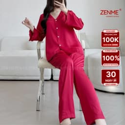 Thumbnail Đồ Ngủ Lụa Latin Cao Cấp Zen Me Thiết Kế Cổ Bèo Dài Tay Quần Dài Áo Babydoll PJB1024 1