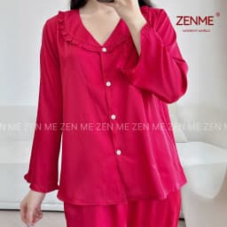 Thumbnail Đồ Ngủ Lụa Latin Cao Cấp Zen Me Thiết Kế Cổ Bèo Dài Tay Quần Dài Áo Babydoll PJB1024 2