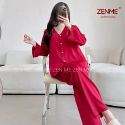 Thumbnail Đồ Ngủ Lụa Latin Cao Cấp Zen Me Thiết Kế Cổ Bèo Dài Tay Quần Dài Áo Babydoll PJB1024 3