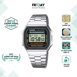 Thumbnail Đồng Hồ Casio Nam Điện Tử A168WA-1WDF Mặt Vuông Dây Kim Loại Chính Hãng 1