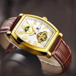 Thumbnail Đồng hồ cơ tự động nam AOKULASIC Automatic dây da cao cấp - Kim dạ quang - Thiết kế mặt chữ nhật lộ máy cá tính AOK5002G 1
