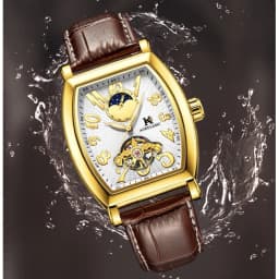 Thumbnail Đồng hồ cơ tự động nam AOKULASIC Automatic dây da cao cấp - Kim dạ quang - Thiết kế mặt chữ nhật lộ máy cá tính AOK5002G 4