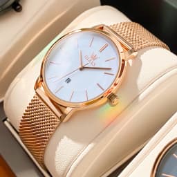 Thumbnail Đồng hồ đeo tay OLEVS 5869 dây đeo thép lưới siêu mỏng có lịch chống thấm nước màu vàng hồng thời trang cho nữ 1