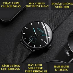 Thumbnail Đồng hồ nam chính hãng DIZIZID dây thép lụa đen chạy full kim và lịch ngày - Phong cách nam tính và thời thượng DZ6K6 1
