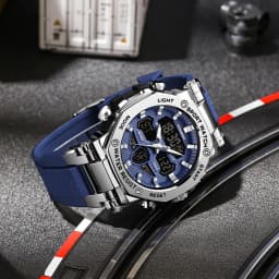Thumbnail Đồng hồ nam LIGE Màn hình kép thể thao chống nước Chronograph Quartz Digital 3