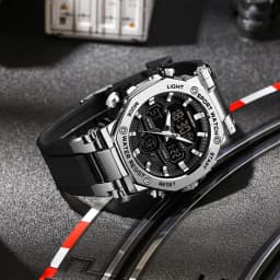 Thumbnail Đồng hồ nam LIGE Màn hình kép thể thao chống nước Chronograph Quartz Digital 4