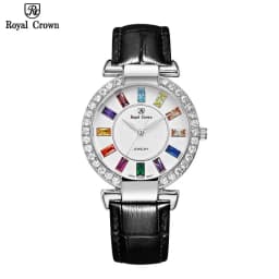 Thumbnail Đồng hồ nữ chính hãng dây da Royal Crown 4604 chống nước, đính đá cao cấp, đeo tay đẹp, sang chảnh 1