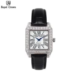 Thumbnail Đồng hồ nữ chính hãng dây da Royal Crown 6104 mặt vuông, đính đá cao cấp, đeo tay đẹp, sang chảnh 1