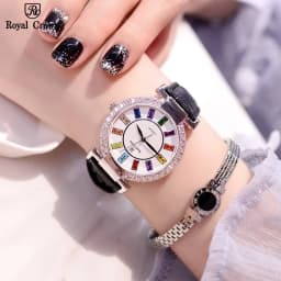 Thumbnail Đồng hồ nữ chính hãng dây da Royal Crown 4604 chống nước, đính đá cao cấp, đeo tay đẹp, sang chảnh 3