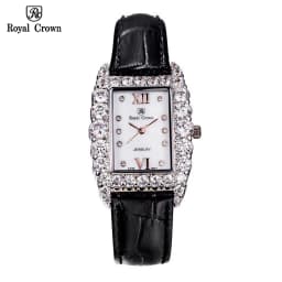 Thumbnail Đồng hồ nữ chính hãng dây da Royal Crown 6111 mặt chữ nhật, đính đá cao cấp, đeo tay đẹp, sang chảnh 1