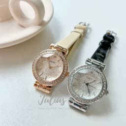 Thumbnail Đồng hổ nữ Julius Hàn Quốc JA-778 size mặt 3cm dây da (Kem , Đen) 2
